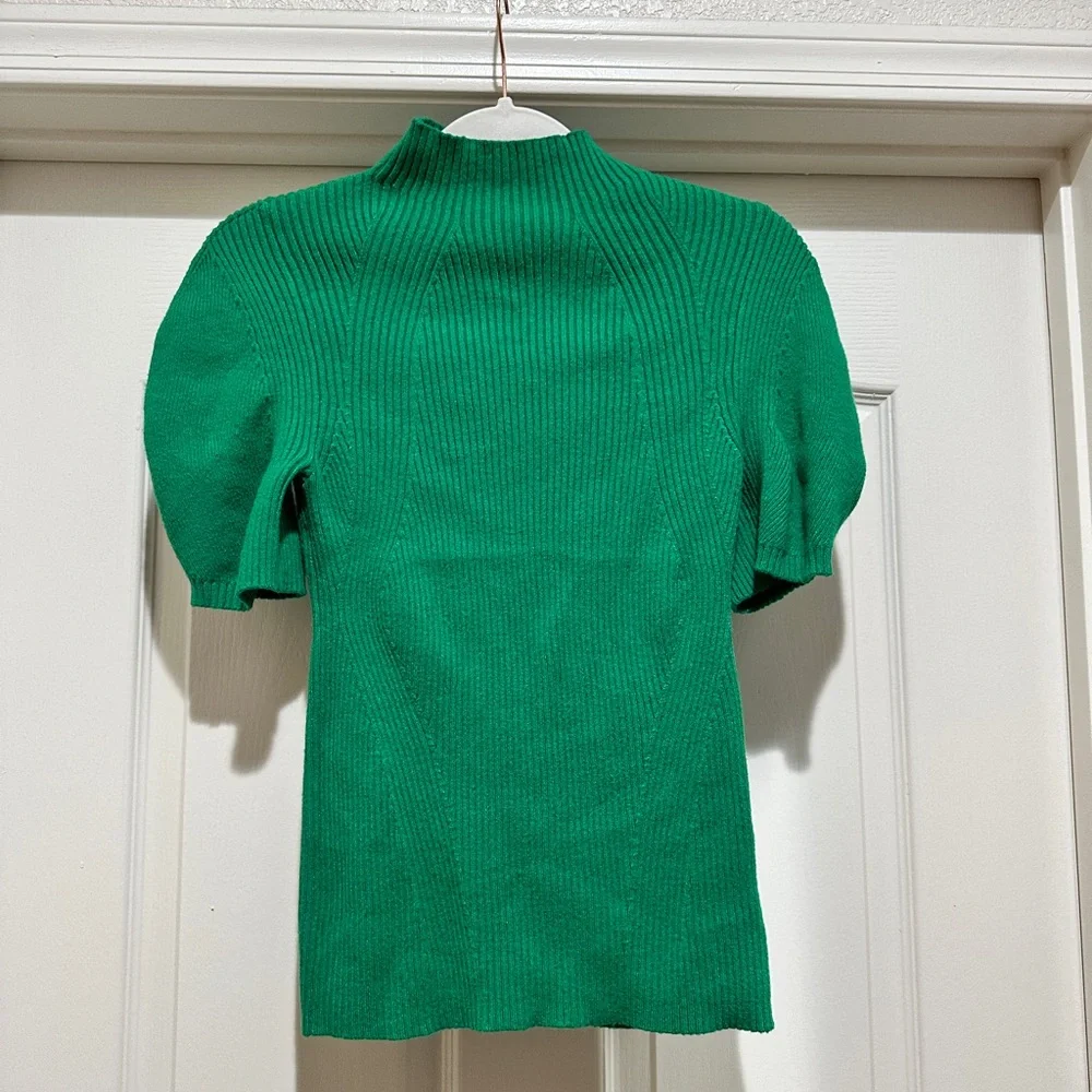 Maeve Anthropologie Emerald Green Mockneck Short Sleeve Sweater Top - Picture 3 of 6